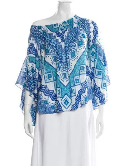 Pre-owned Ramy Brook Printed Off-the-shoulder Blouse In Blue