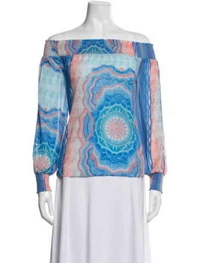 Pre-owned Ramy Brook Printed Off-the-shoulder Blouse In Blue