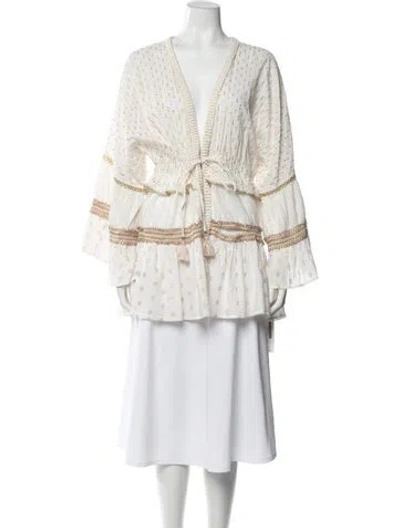 Pre-owned Ramy Brook Printed Off-the-shoulder Blouse In White