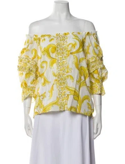 Pre-owned Ramy Brook Printed Off-the-shoulder Blouse In Yellow