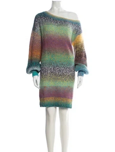 Pre-owned Ramy Brook Printed Off-the-shoulder Sweater W/ Tags In Green