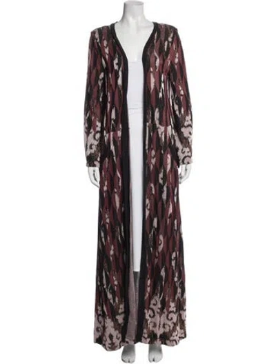 Pre-owned Ramy Brook Printed Open Front Sweater In Burgundy