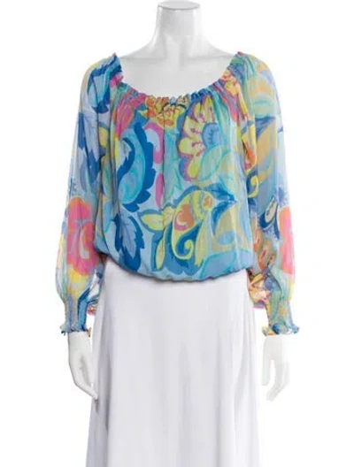 Pre-owned Ramy Brook Printed Scoop Neck Blouse In Blue
