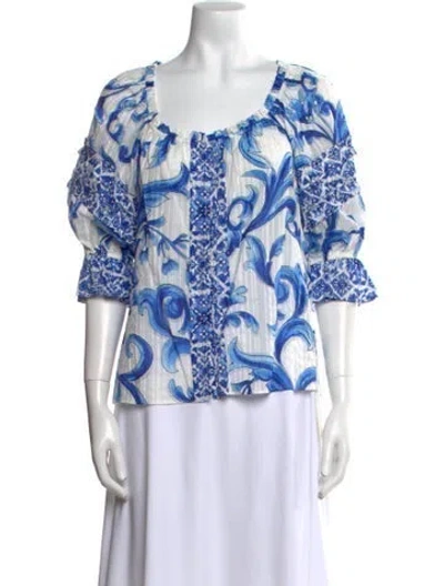 Pre-owned Ramy Brook Printed Scoop Neck Blouse W/ Tags In Blue