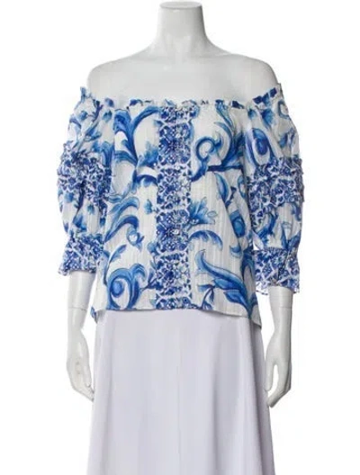 Pre-owned Ramy Brook Printed Scoop Neck Blouse W/ Tags In Blue