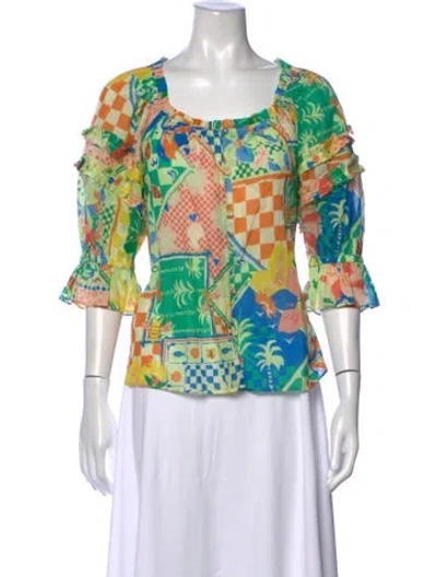 Pre-owned Ramy Brook Printed Scoop Neck Blouse W/ Tags In Green