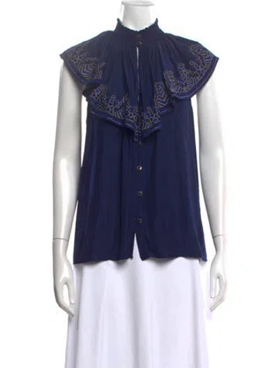 Pre-owned Ramy Brook Printed Sleeveless Blouse In Blue