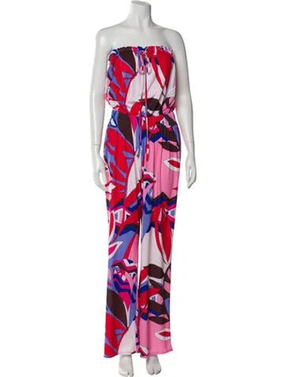 Pre-owned Ramy Brook Printed Strapless Jumpsuit In Red