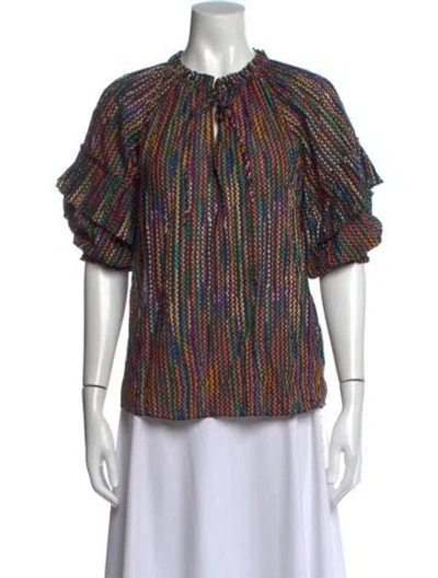 Pre-owned Ramy Brook Printed Tie Neck Blouse In Black
