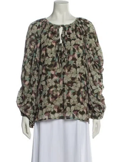 Pre-owned Ramy Brook Printed Tie Neck Blouse In Green