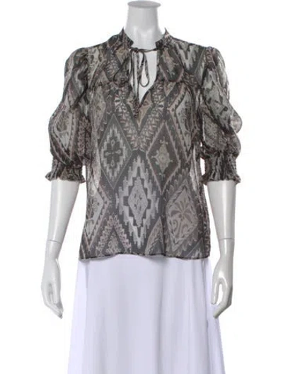Pre-owned Ramy Brook Printed Tie Neck Blouse In Multi