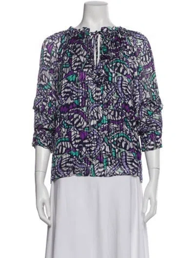 Pre-owned Ramy Brook Printed Tie Neck Blouse W/ Tags