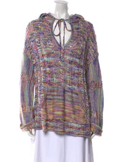Pre-owned Ramy Brook Printed Tie Neck Sweater In Purple