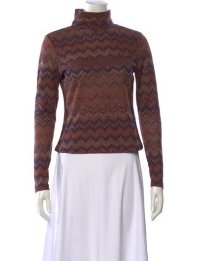 Pre-owned Ramy Brook Printed Turtleneck Sweater In Brown