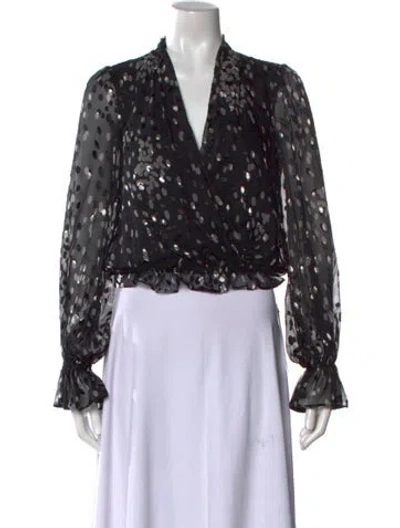 Pre-owned Ramy Brook Printed V-neck Blouse In Black
