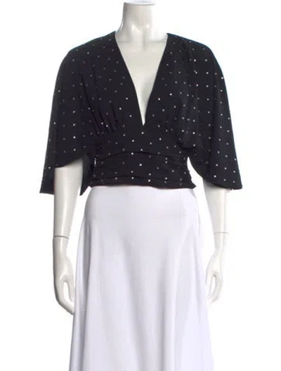 Pre-owned Ramy Brook Printed V-neck Blouse In Black