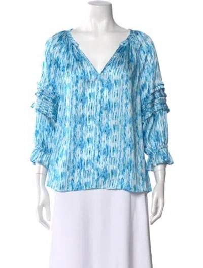 Pre-owned Ramy Brook Printed V-neck Blouse In Blue