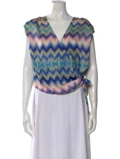 Pre-owned Ramy Brook Printed V-neck Blouse In Multi