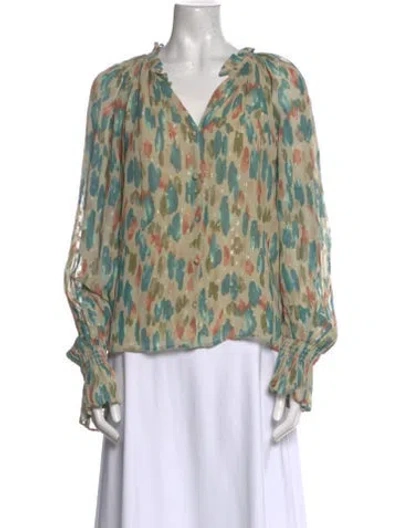 Pre-owned Ramy Brook Printed V-neck Blouse In Neutral