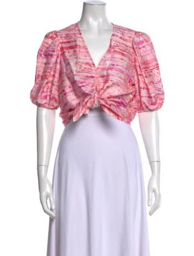 Pre-owned Ramy Brook Printed V-neck Blouse In Pink