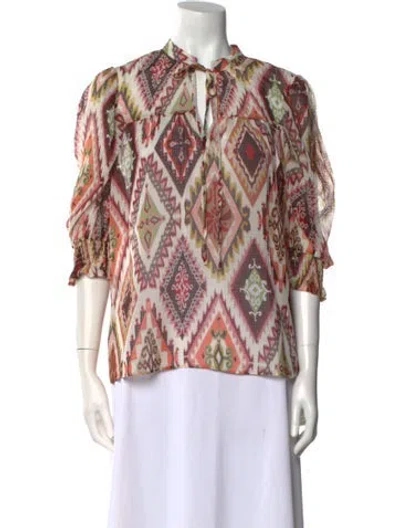 Pre-owned Ramy Brook Printed V-neck Blouse W/ Tags In Brown