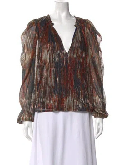 Pre-owned Ramy Brook Printed V-neck Blouse W/ Tags In Brown