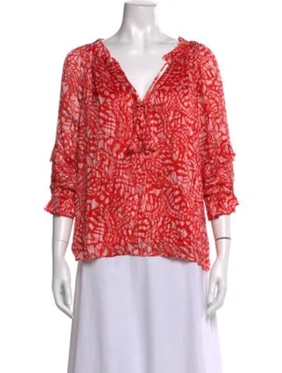 Pre-owned Ramy Brook Printed V-neck Blouse W/ Tags In Red