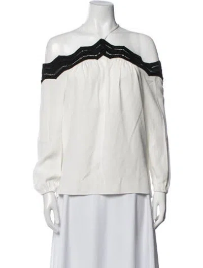 Pre-owned Ramy Brook Printed V-neck Blouse In White