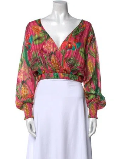 Pre-owned Ramy Brook Printed V-neck Crop Top In Pink