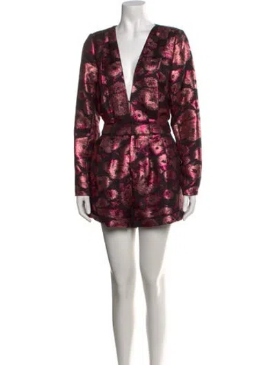Pre-owned Ramy Brook Printed V-neck Romper In Pink