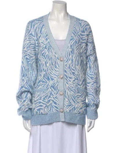 Pre-owned Ramy Brook Printed V-neck Sweater In Blue