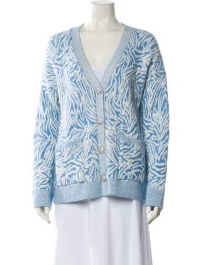 Pre-owned Ramy Brook Printed V-neck Sweater In Blue