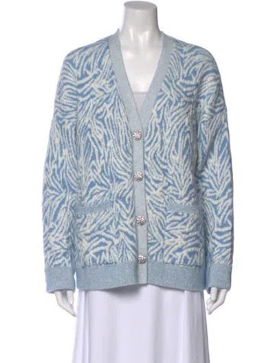 Pre-owned Ramy Brook Printed V-neck Sweater In Blue