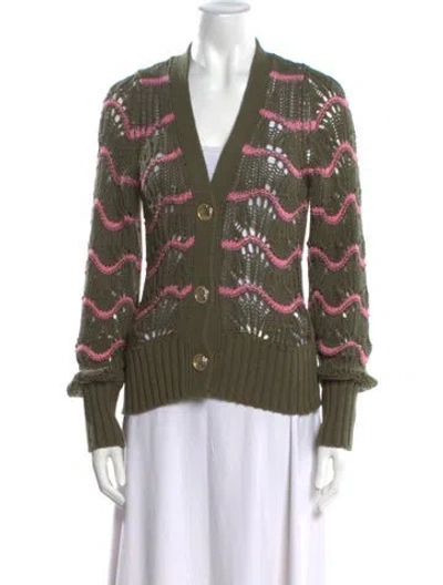 Pre-owned Ramy Brook Printed V-neck Sweater In Green