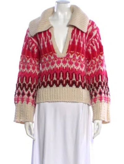 Pre-owned Ramy Brook Printed V-neck Sweater In Red