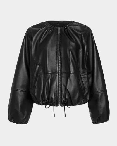 RAMY BROOK PRISCILLA COLLARLESS LEATHER BOMBER JACKET