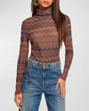 Ramy Brook Prudence Metallic Chevron Turtleneck Top In Brown