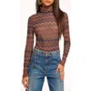 Ramy Brook Prudence Metallic Chevron Turtleneck Top In Brown