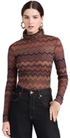 Ramy Brook Prudence Metallic Chevron Turtleneck Top In Brown