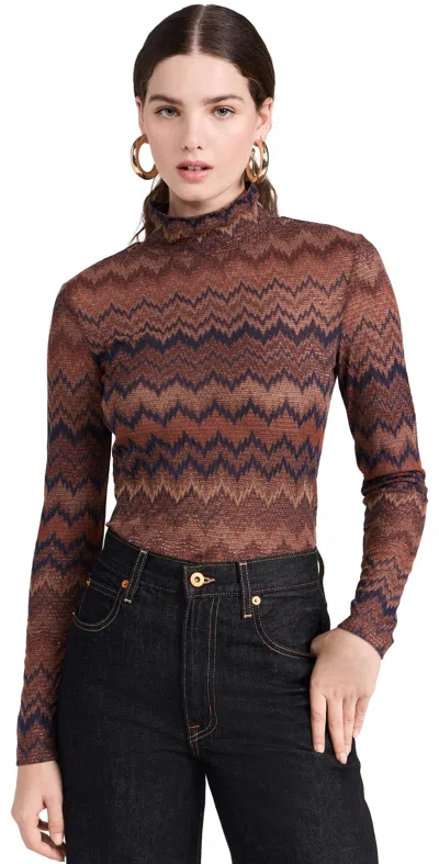 Ramy Brook Prudence Metallic Chevron Turtleneck Top In Brown
