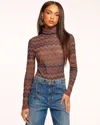 Ramy Brook Prudence Metallic Chevron Turtleneck Top In Brown