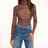 Ramy Brook Prudence Metallic Chevron Turtleneck Top In Brown