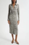 Ramy Brook Rachelle Metallic Long Sleeve Knit Midi Dress In Gray