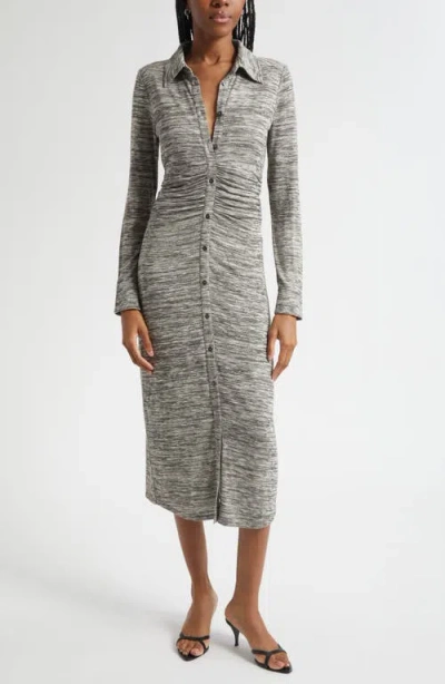 Ramy Brook Rachelle Metallic Long Sleeve Knit Midi Dress In Gray