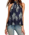 Ramy Brook Racquel Print Tie Back Sleeveless Top In Blue