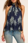 Ramy Brook Racquel Print Tie Back Sleeveless Top In Navy Floral