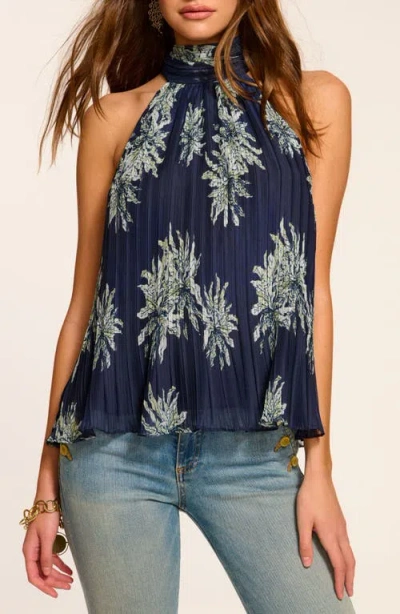 Ramy Brook Racquel Print Tie Back Sleeveless Top In Navy Floral