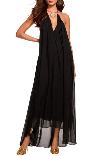 Ramy Brook Rain Chain Detail Halter Neck Silk Gown In Black