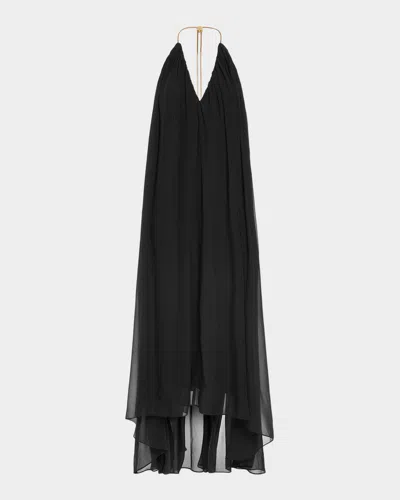 Ramy Brook Rainn Backless Silk Chiffon Trapeze Gown In Black