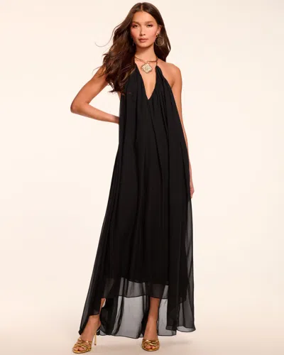 Ramy Brook Rainn Backless Silk Chiffon Trapeze Gown In Black